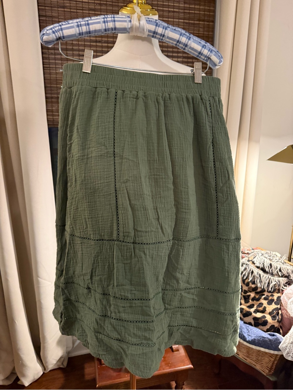 Saks Fifth Avenue Olive Green Tiered Maxi Skirt